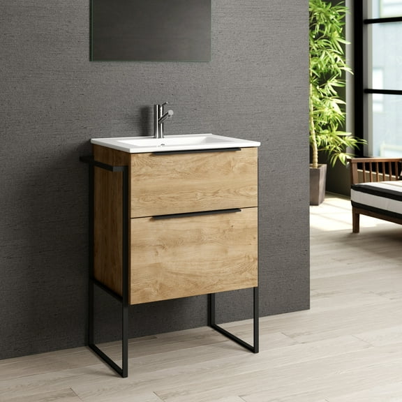 Eviva Marina 24" Natural Oak Bathroom Vanity with White Integrated Porcelain Sink