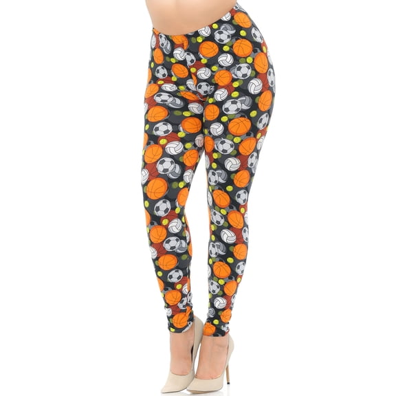 Buttery Soft Sports Ball Plus Size Leggings (One Size Plus,Orange)