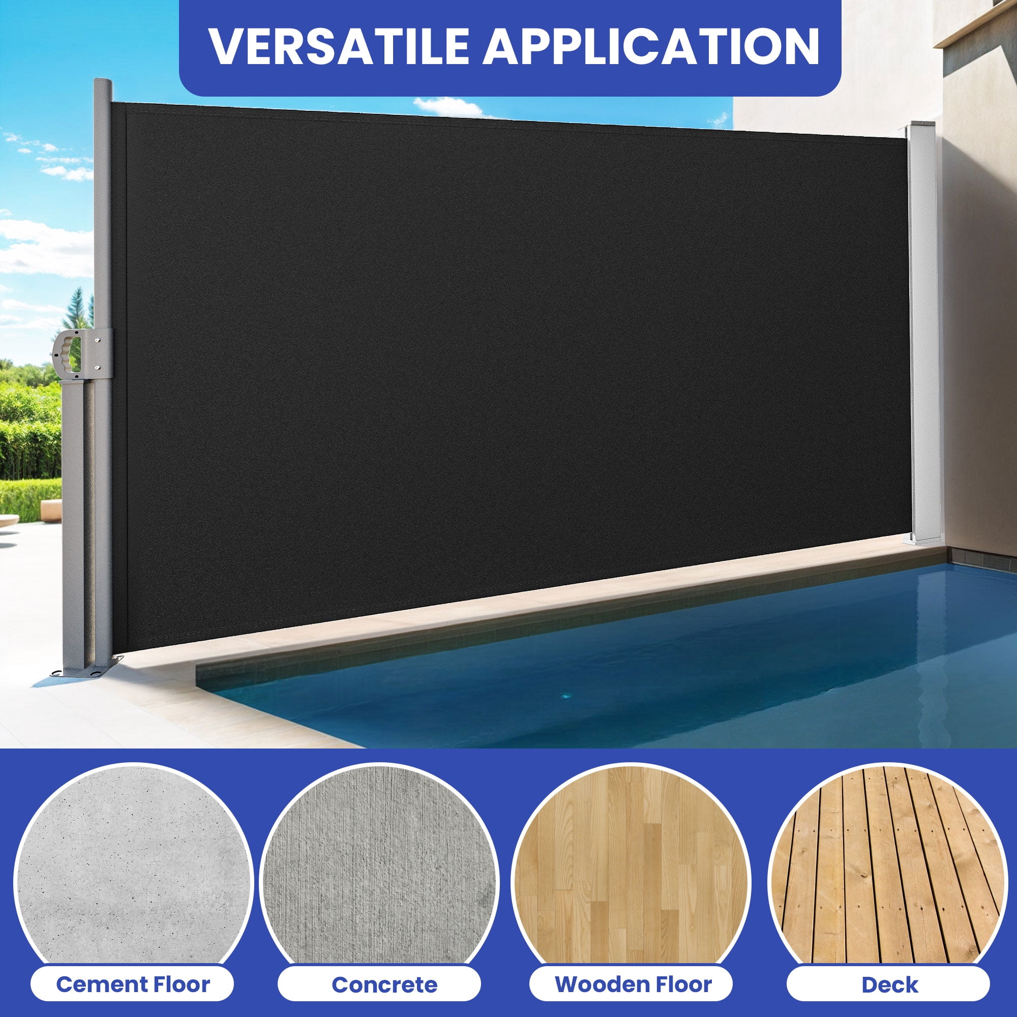Uforic Retractable Privacy Screen with UV-Resistant Waterproof  for Garden, Deck, Patio (Black)