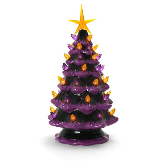 Milltown Merchants Purple and Black Halloween Ceramic Lighted Christmas Tree