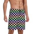 thumbnail image 6 of Mens Pajama Shorts, rainbow gradient colorful checkered Sleep Shorts Men Pajama Bottoms Lounge PJ Shorts with Pockets, 6 of 6