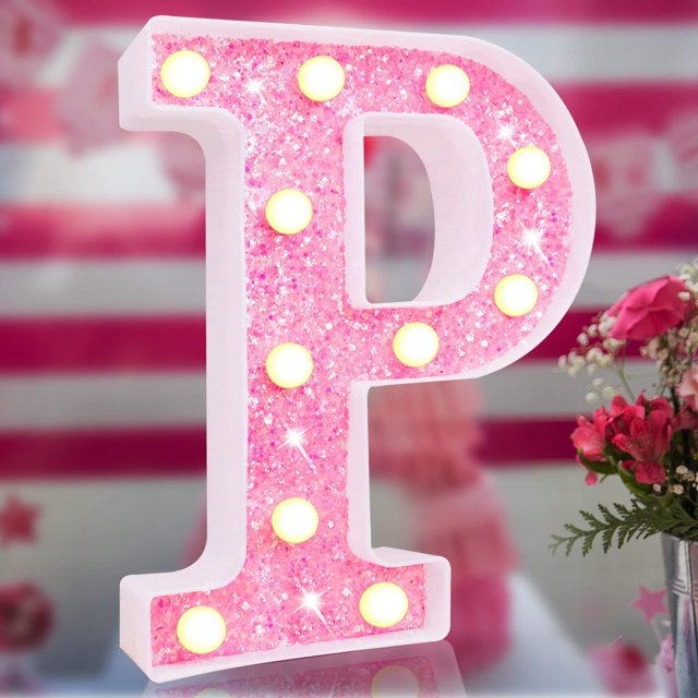 Lámpara Elnsivo LED con purpurina rosa con letras, funciona con pilas