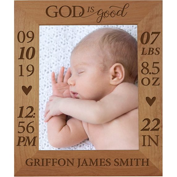 LifeSong Milestones Customized Engraved Vertical Picture Frame for Baby Boy - God is good