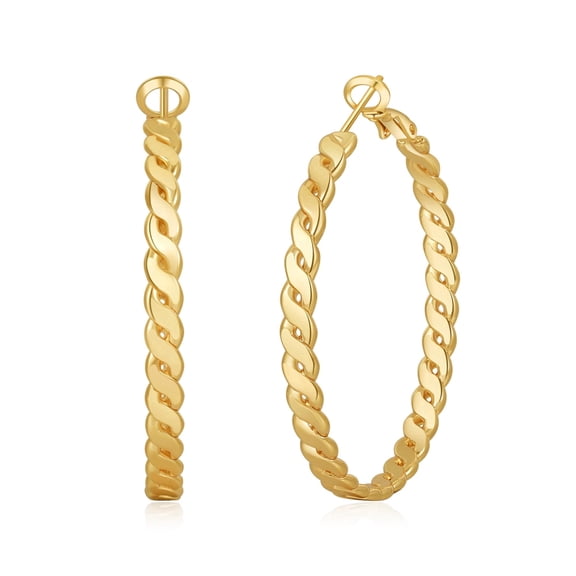VEEDOFA 925 Sterling Silver Gold Hoop Earrings, Large Hollow Twist, Lightweight, Gift for Women