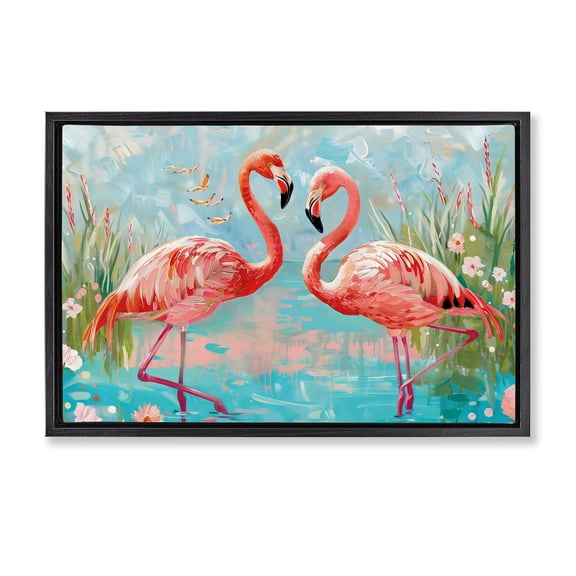 Stupell Industries Bohemian Modern Flamingo Love Black Floating Frame Canvas Art, 25 x 17, by LSR Design Studio