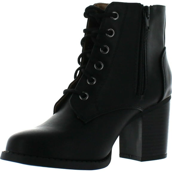 Soda Women Korman Cute Chunky Lace Up Leatherette Zipper Ankle Bootie
