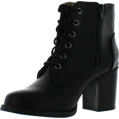 

Soda Women Korman Cute Chunky Lace Up Leatherette Zipper Ankle Bootie Black 7.5