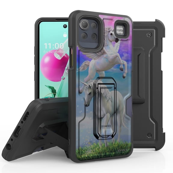 ANJ  Rugged Hybrid Shockproof Case w/Kickstand   Holster Clip Card Slot Cover for LG K92 5G - Pegasus and Unicorn