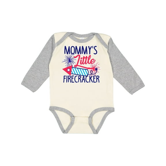 Inktastic Mommys Little Firecracker with Rocket and Fireworks Boys or Girls Long Sleeve Baby Bodysuit
