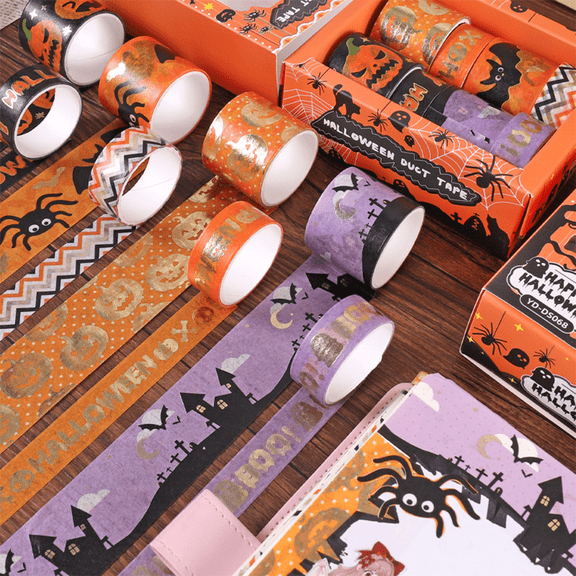 8 Rolls Halloween Washi Tape Wide Halloween Pumpkin Ghost Bat Masking Tape for DIY Crafts and Scrapbooking
