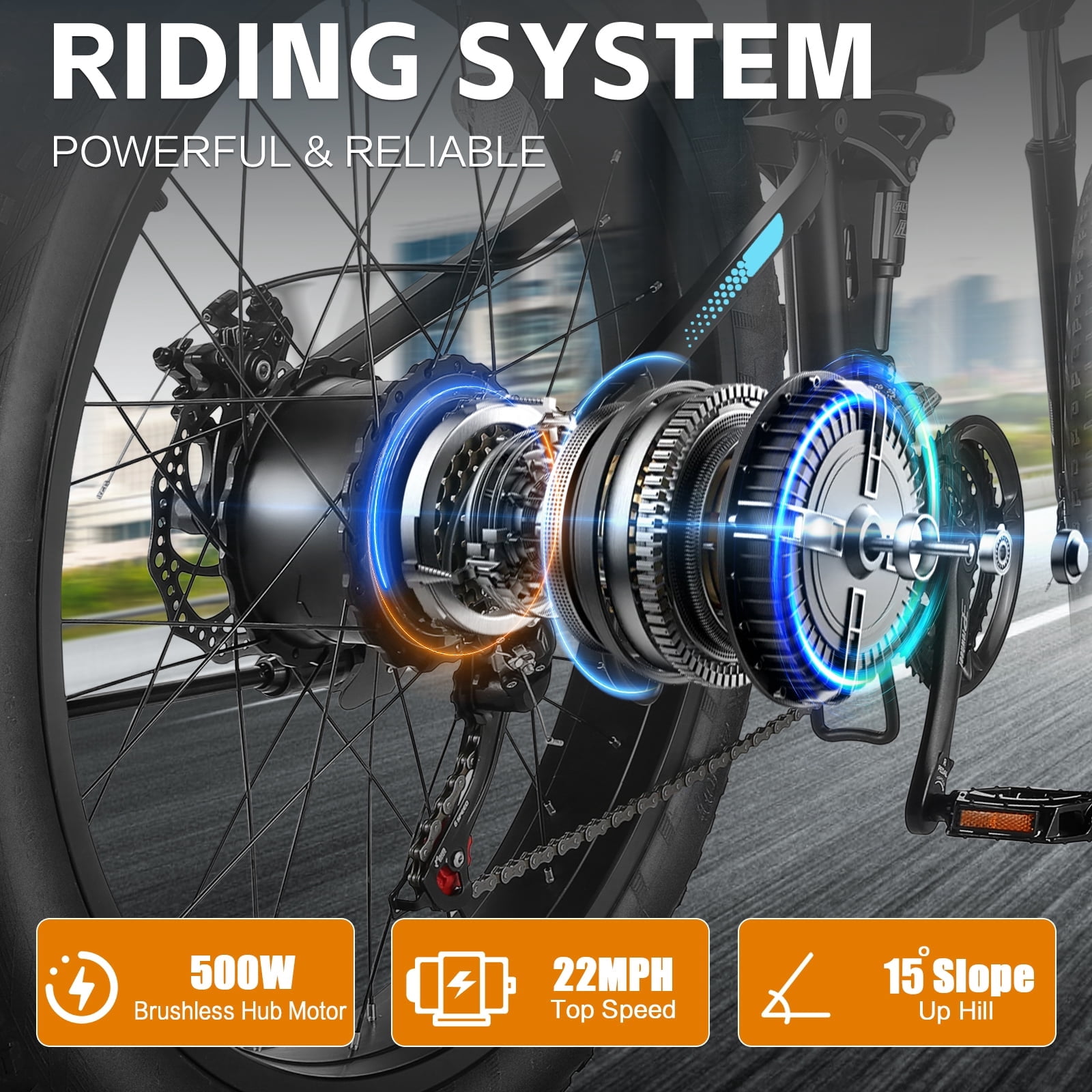 Elifine 26"x4" Folding Fat Tire Electric Bike, Full Suspensions, 500W Ebike, 5 Riding Modes, 48V 10.4Ah Battery, 21 Speed, LCD, All Terrain E Bike for Adult UL2849