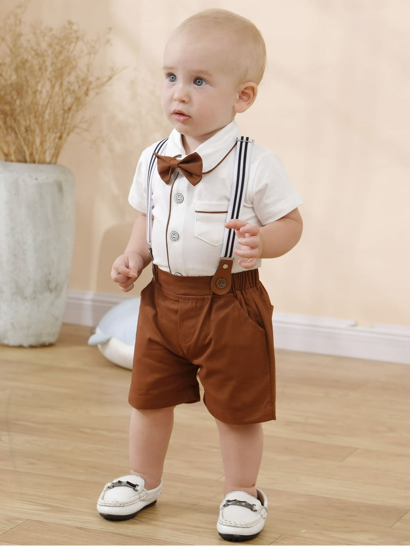CARETOO Baby Boy Clothes Suits Beret Hat Suspender Shorts Pants