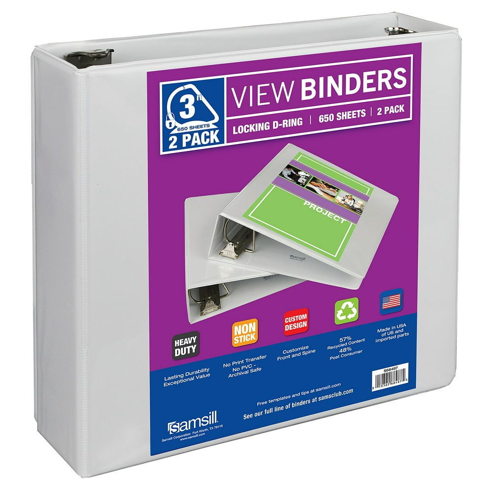 Samsill View Binder 3" White 2 pk.