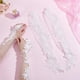 thumbnail image 3 of Guantes blancos de encaje sin dedos con estampado floral, de poliéster, hasta el codo, ideales para bodas., 3 of 7
