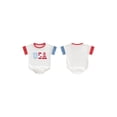 thumbnail image 3 of Aojekbee 4th of July Baby Rompers Infant Girls Boys Fuzzy Letter Embroidery Contrast Color Short Sleeve Waffle Bodysuits Summer Jumpsuit, 3 of 10