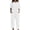 White, variant on GILIGEGE Linen Sets for Women 2 Piece Summer Women's Summer Cotton and Solid Color Round Neck with Button Loose Casual Pants Short Sleeve Set Wide Leg Pants Tracksuit Lounge Matching Sets Dark Blue L
