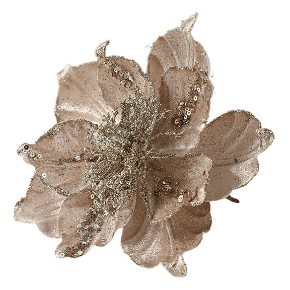 ruhuadgb Christmas Ornament,phoe Glitter Artificial Flower Holiday Party Ornament Champagne