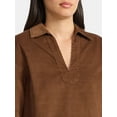 thumbnail image 3 of Time and Tru Women's Cotton Corduroy Popover Shirt with Long Sleeves, Sizes XS-XXXL, 3 of 4
