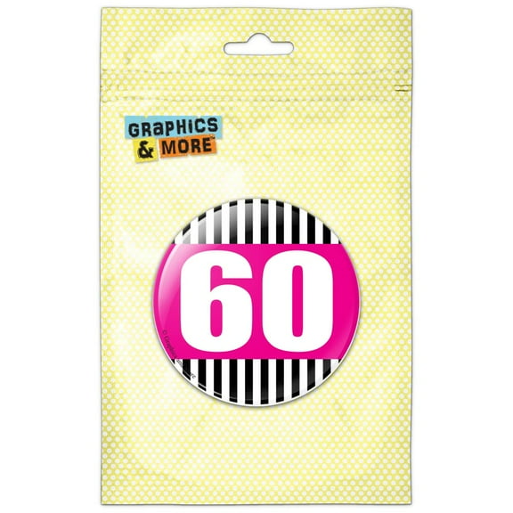 Birthday Stripes Pink 60 Pinback Button Pin Badge