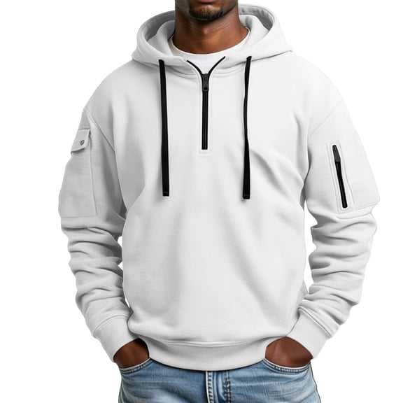 Lyrcatrment Hoodies for Men Pullover Sweatshirts Solid Color Long Sleeve Drawstring Hooded Sweatshirt Casual Athletic Gym Tops Mens Trendy Clothes(XL,White)