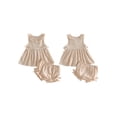 thumbnail image 2 of BemeyourBBs Toddler Baby Girl Summer Clothes Baby Girls Gingham 2 Piece Outfit 3 6 12 18 24 Months 2 3 Years Plaid Sleeveless Ruffled Neck Tunin Shirt Tops and Shorts Set, 2 of 9
