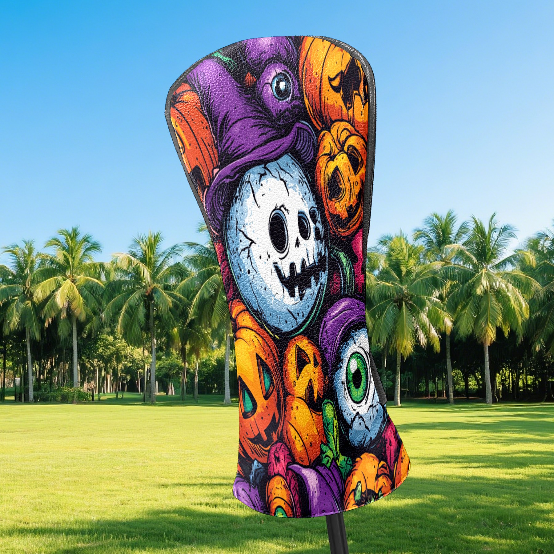 Golf Club Covers PU Leather Waterproof Head Covers for Fairway Woods Hybrids Pumpkin Eyeball