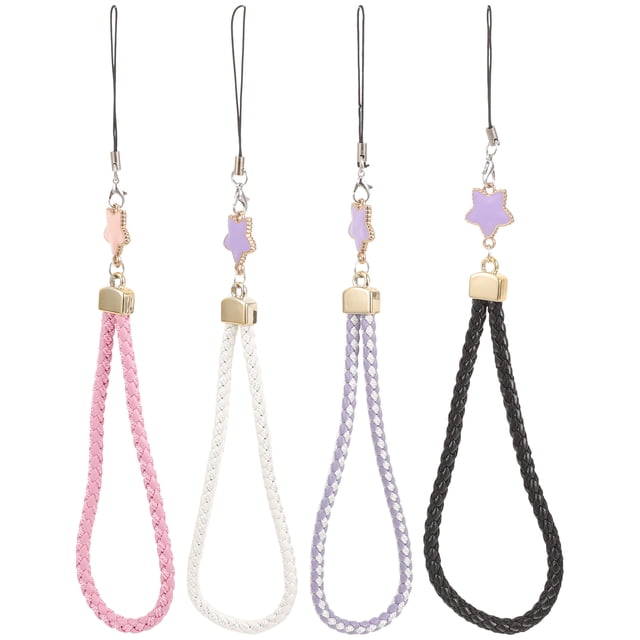 Cordón de teléfono móvil de 4 piezas Cordón de teléfono móvil de muñeca Cordón de teléfono móvil de moda para llavero de monedero de cámara (negro, blanco, rosa, morado)