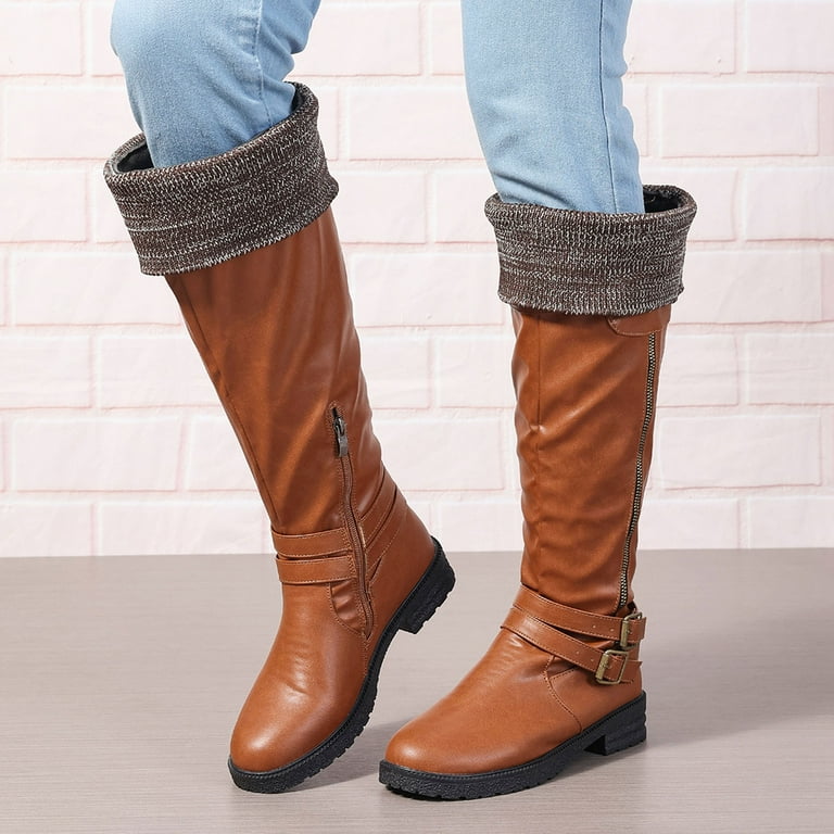 Leozcaa Women's Winter Warm Lined Snow Knee High Boots Comfortable