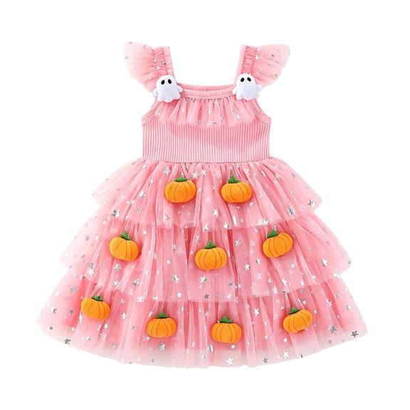 EnJoCho Toddler Girls Pumpkin Dress - Cute Halloween Ghos𝗍 Witch Party Outfit for Toddler Little Girls Kids, Princess Dress for School Fall Holiday and Dress Up