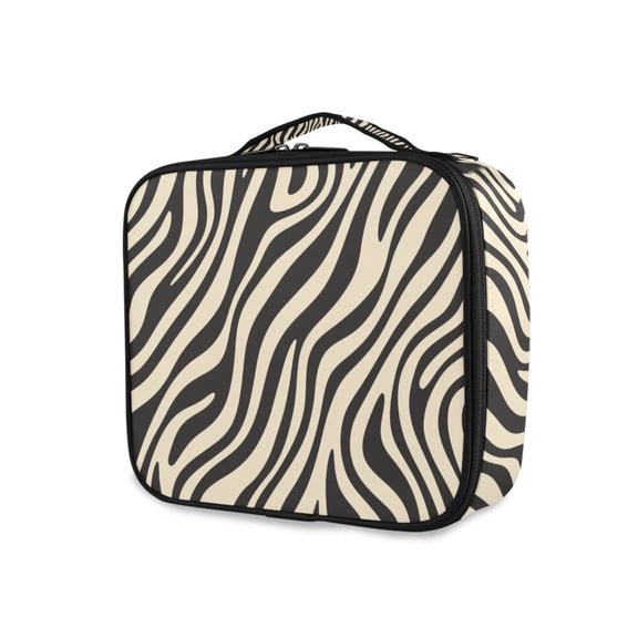 FORMRS Travel Makeup Bag Large Capacity Train Case Cosmetic Organizer with Adjustable Dividers, Black Lines