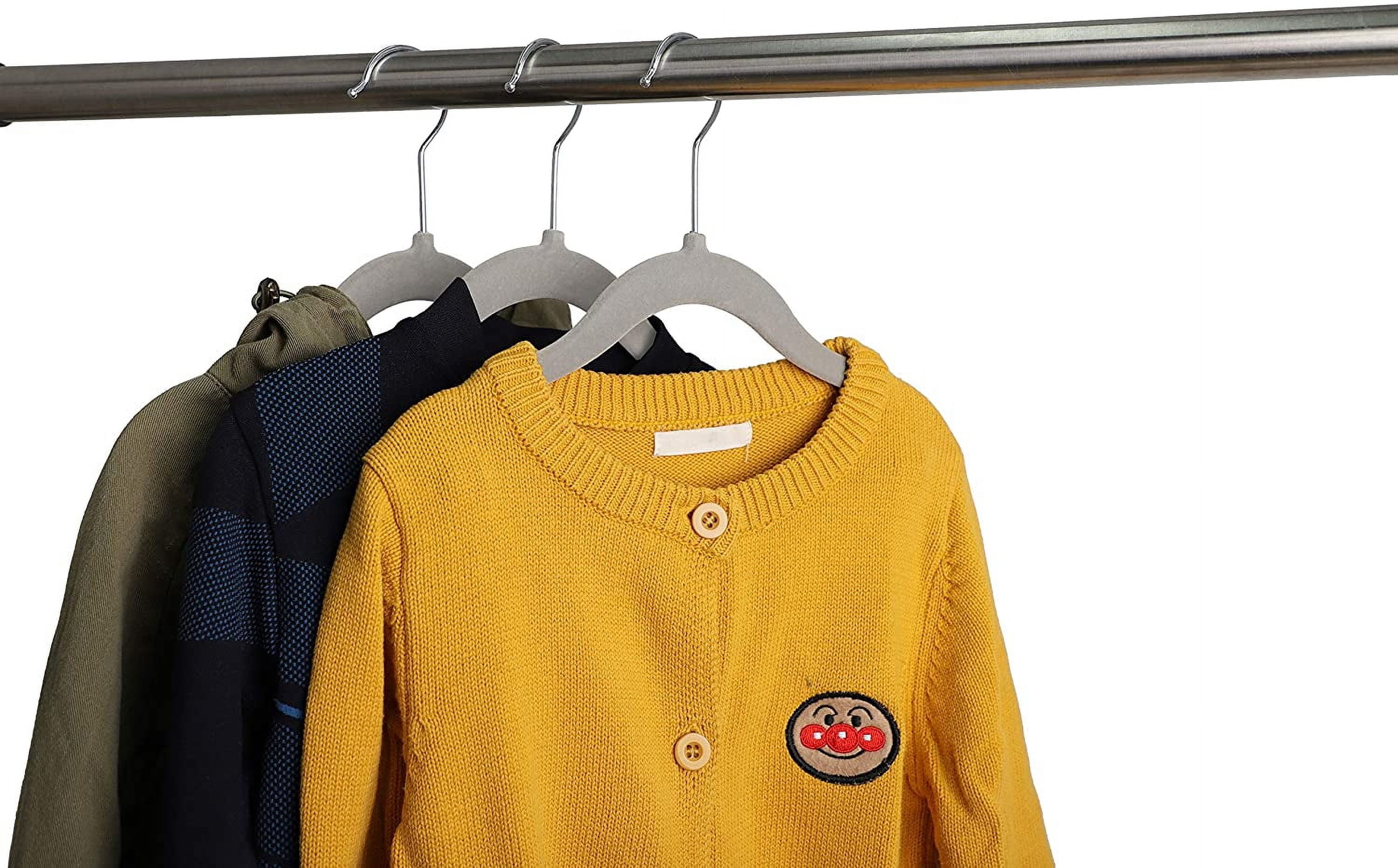 Non-Slip Clothes Hangers for Baby and Kids 20-Pack Velvet Hangers with Movable Clips, Heavy-Duty and Space-Saving for Pants,Skirts, Coat, Gray
