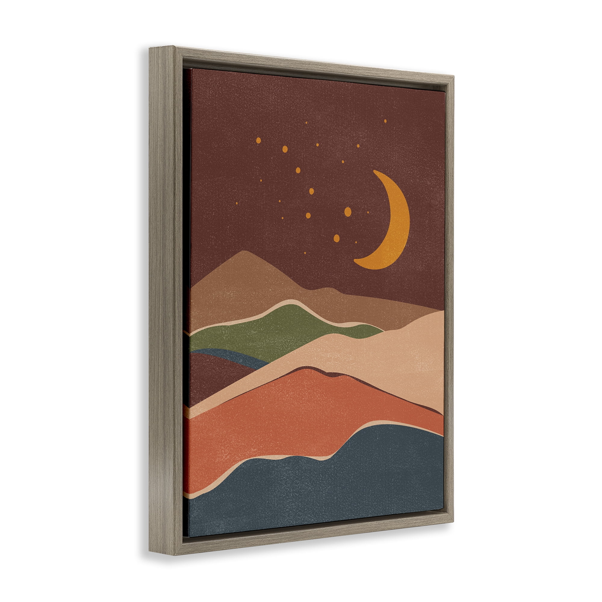 Stupell Industries Earthtone Desert Moon Landscape & Nature Painting Brown Floater Framed Canvas Art Print Wall Art, 17 x 21
