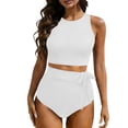 thumbnail image 5 of Haivin Women's Modest Two-Piece Swimsuit Set, Solid Color with Bow Tie Straps for Beach and Swimming, 5 of 9