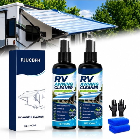 Powerful RV Awning Cleaner Spray, Outdoor Remover, Fabric Advanced Cleaning Formula Vinyl Protection Roof Camper Streak Exterior Wash Canopy Scrub Stain Conditioner(2PC)