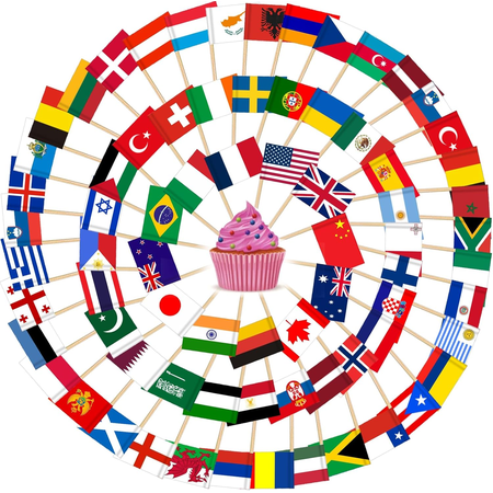 Different Countries Toothpick Flag, 300 Pcs Mini Flags on Sticks for World Cup, Flag Cupcake Toppers for Olympics Party Decorations, International Toothpick Flags Cocktail Picks
