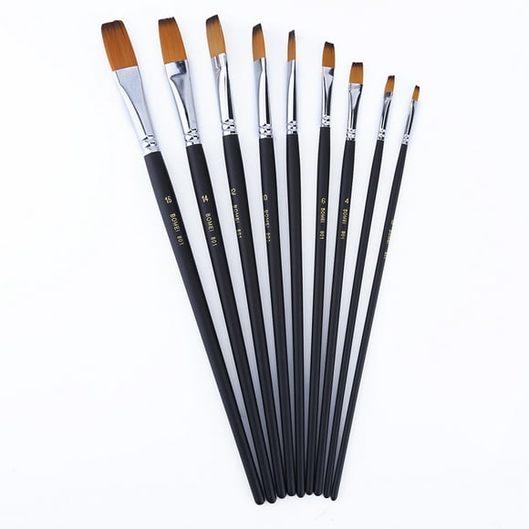 Pinceaux Plats Étroits, Faciles à Nettoyer, Durables, pour Artistes, Ensemble de 9 Pcs en Nylon, Peinture pour la Maison