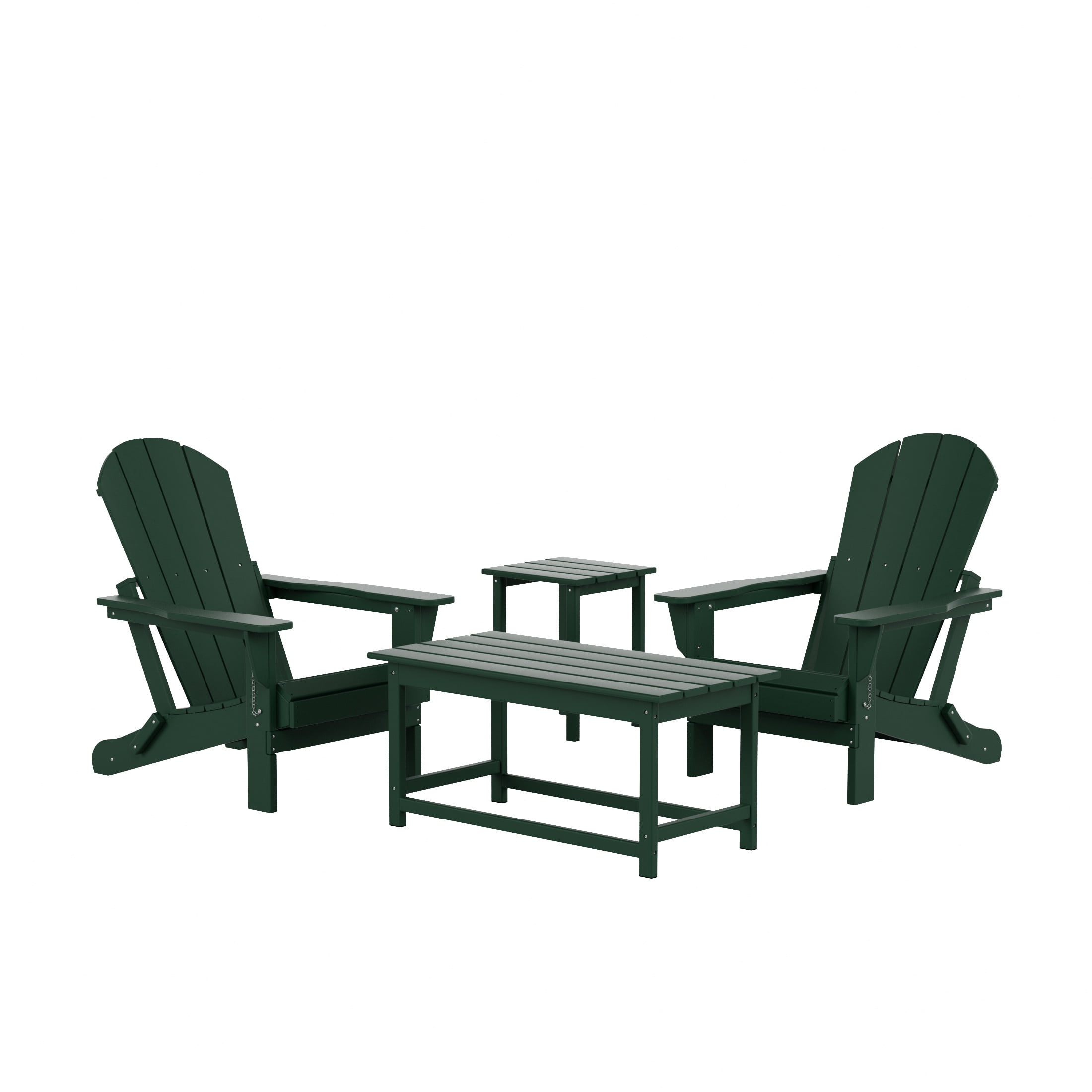 WestinTrends Malibu 4-Pieces Outdoor Patio Furniture Set, All Weather Outdoor Seating Plastic Adirondack Chair Set of 2 with Coffee Table and Side Table, Dark Green