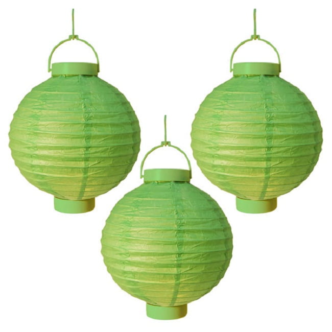Set of 3 Prelit Battery Operated Green Chinese Paper Lanterns 8