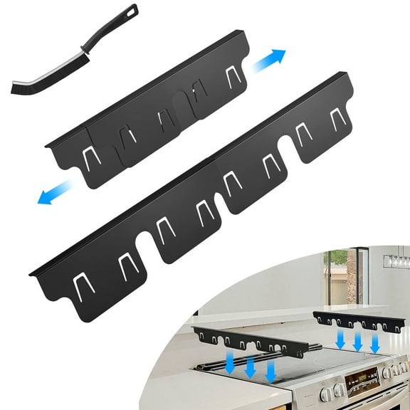 2 Pack Stove Gap Covers, Stainless Steel Stove Counter Gap Cover, Adjustable Length 13.8" to 27.6", Stove Gap Filler, Heat Resistant and Easy Clean, Includes Black Cleaning Brush