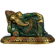 Exotic India Relaxing Ganesha - Brass Statue - Color Henna Touch Color