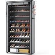 10 Tier Shoe Rack with Covers,Large Capacity Stackable Tall Shoe Shelf Storage to 50-55 Pairs Shoes and Boots Sturdy Metal Free Standing Shoe Rack Organizer for Closet Entryway Garage