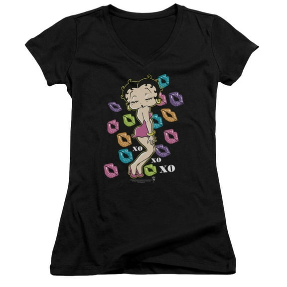 Betty Boop Tripple Xo Junior Women's T-Shirt V-Neck Black