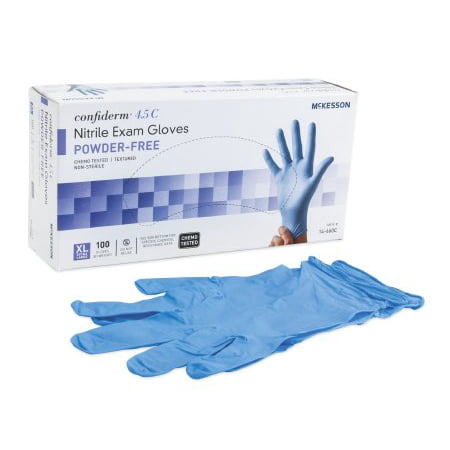 

McKesson Brand Exam Glove McKesson Confiderm 4.5C X-Large NonSterile Nitrile Standard Cuff Length Textured Fingertips Blue Chemo Tested Box of 100