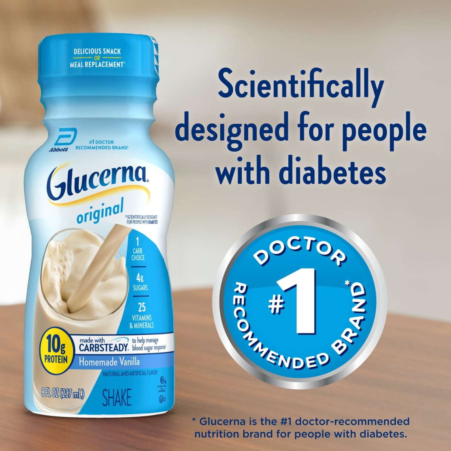 Glucerna Original Diabetic Protein Shake, Homemade Vanilla, 8 fl oz Bottle, 6 Count