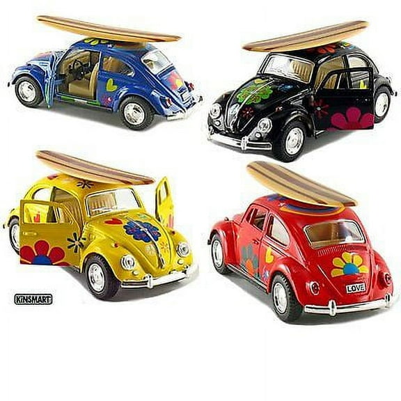 4PC SET Kinsmart 1967 Volkswagen Beetle Decal w/Surfboard Diecast Model 1:32 VW