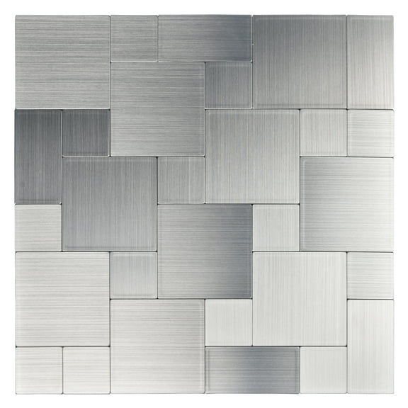 Art3d Puzzle Brushed Silver Square 12 in. x 12 in. Peel and Stick Bathroom/Kitchen Backsplash Tile (1-Pack)