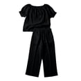 thumbnail image 6 of Maqroz Women 2 Piece Outfits Sets Summer Solid Loose Short Sleeve Crew Neck Top and Pants Set Drawstring Casual Vacation Travel 2026 Black S, 6 of 6