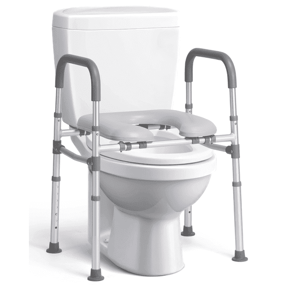Naipo Toilet Seat Risers with Handles,  Raised Toilet Seat Riser for Seniors, handicap and Pregnant, Supports up to 300Lbs, Gray