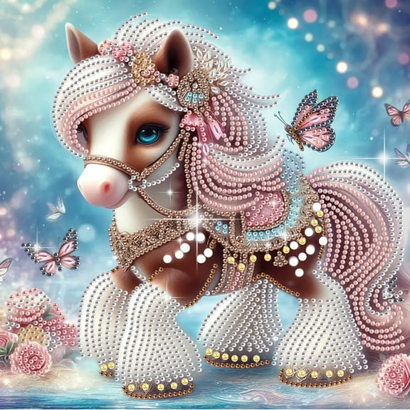 5D DIY Diamond Painting Kit Pink Pony Special Diamond Shapes Handmade Artwork Suitable for Beginners and Adults For Home Wall Decor and Holiday Gifts