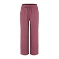 thumbnail image 4 of Womens Pants Women Casual Solid Color Trouser Pant Cotton Blend Drawstring Elastic Waist Pocket Long Wide Leg Pants, 4 of 7